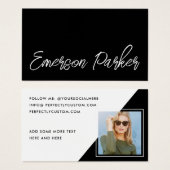 Trendy script influencer zwarte fotoprofielkaart visitekaartje (Voorkant /achterkant)