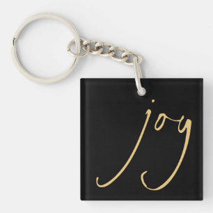 Trendy Script Joy Kerstmis Black Sleutelhanger