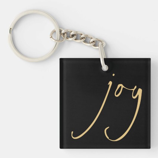 Trendy Script Joy Kerstmis Black Sleutelhanger (Voorkant)
