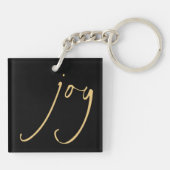 Trendy Script Joy Kerstmis Black Sleutelhanger (Achterkant)