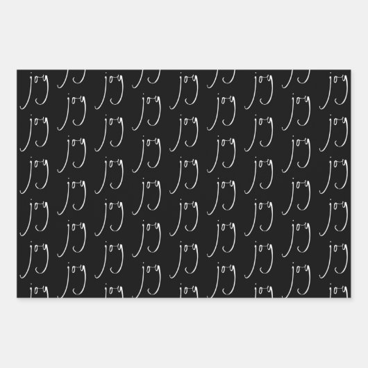 Trendy Script Joy Pattern Gold Black White Inpakpapier Vel (Voorkant 3)