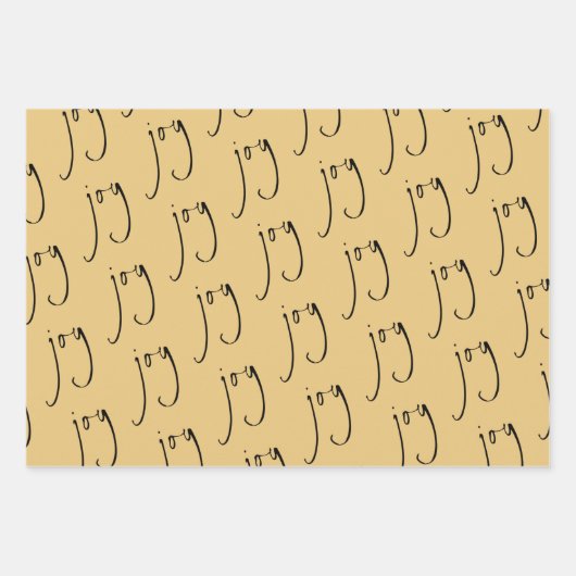 Trendy Script Joy Pattern Gold Black White Inpakpapier Vel (Voorkant 2)