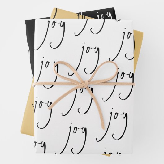 Trendy Script Joy Pattern Gold Black White Inpakpapier Vel (In situ)