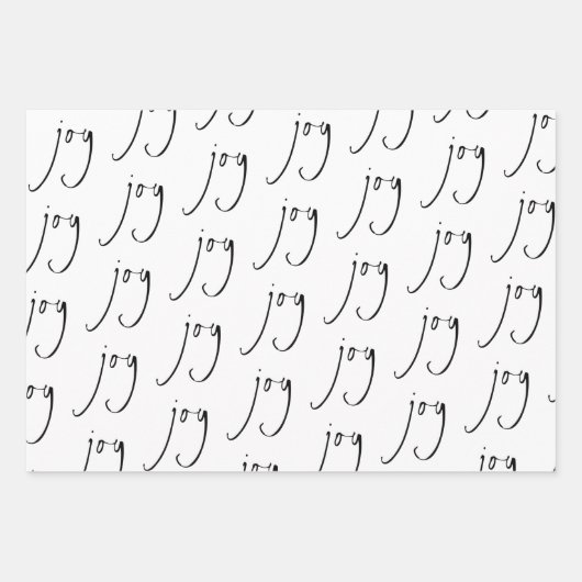Trendy Script Joy Pattern Gold Black White Inpakpapier Vel (Voorkant)