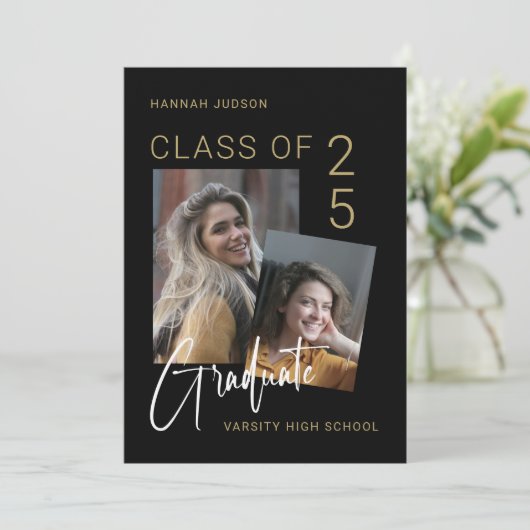 Trendy Script Klas van 25 Foto Afstudeerfeest Kaart (Staand voorkant)