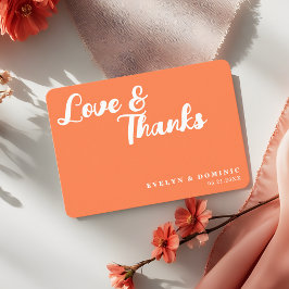 Trendy Script Koraal Oranje Liefde & Dank Trouwdag Bedankkaart