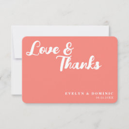 Trendy Script Koraalroze Liefde & Dank Trouwdag Bedankkaart