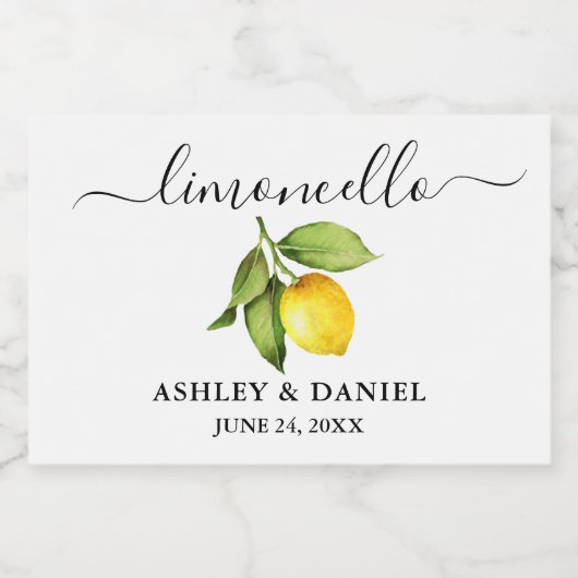 Trendy Script Lemon Limoncello Small Bottle Label Sparkling Wijnetiket (Enkel label)