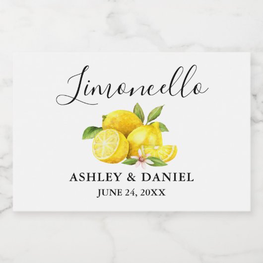 Trendy Script Limoncello Lemons Small Bottle Label Sparkling Wijnetiket (Enkel label)