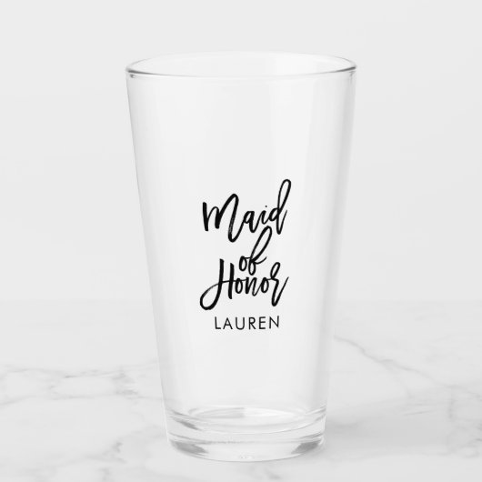 Trendy Script "Maid of Honor" gepersonaliseerd Glas (Voorkant)