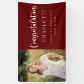 Trendy Script Maroon Afstuderen Photo Banner (Verticaal)