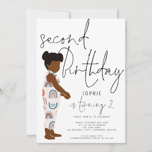 Trendy Script Meisje Donker Haar Regenbogen 2e ver Kaart (Voorkant)