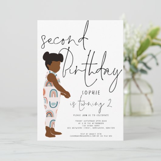 Trendy Script Meisje Donker Haar Regenbogen 2e ver Kaart (Staand voorkant)