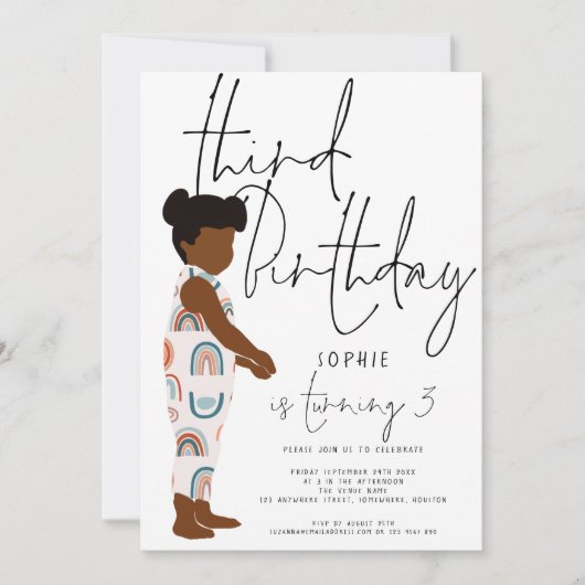 Trendy Script Meisje Rainbows Donker Haar 3e verja Kaart (Voorkant)