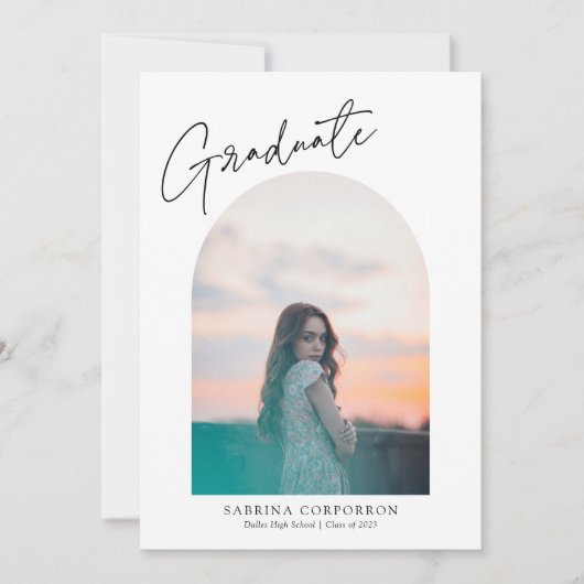 Trendy Script met Arch Two Photo Afstuderen Anno Aankondiging (Voorkant)