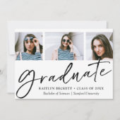 Trendy Script Minimalist 3 Photo Afstuderen Aankondiging (Voorkant)
