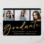 Trendy Script minimalist 3 Photo Afstuderen Real Folie Uitnodiging (Voorkant)
