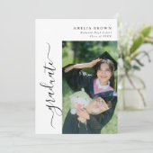 Trendy Script Modern Cursief Foto Afstuderen Kaart (Staand voorkant)