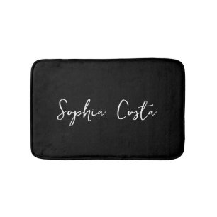 Trendy Script Modern Custom Signature Name Black Badmat