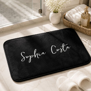 Trendy Script Modern Custom Signature Name Black Badmat