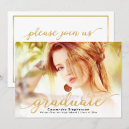 Trendy Script Modern Gold Photo Afstuderen Kaart