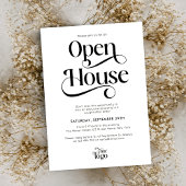 Trendy Script Modern Logo Business Open House Kaart
