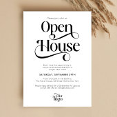 Trendy Script Modern Logo Business Open House Kaart