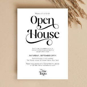 Trendy Script Modern Logo Business Open House Kaart