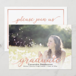 Trendy Script Modern Roos Gold Photo Afstuderen Kaart