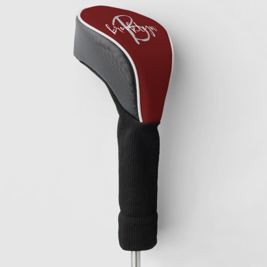 Trendy Script Monogram Bourgogne Grijs Wit Golfheadcover (Schuin)
