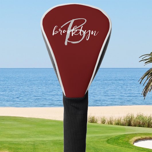 Trendy Script Monogram Burgundy Grijs Wit Golfheadcover