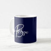 Trendy Script Monogram Navy Blauw Grijs Wit Koffiemok (Voorkant links)