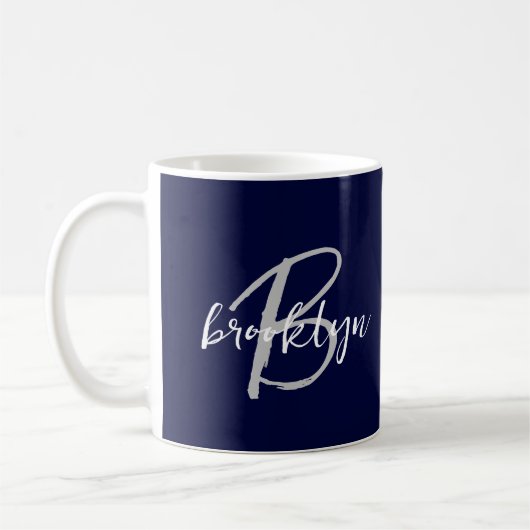 Trendy Script Monogram Navy Blauw Grijs Wit Koffiemok (Links)