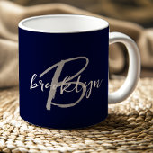 Trendy Script Monogram Navy Blauw Grijs Wit Koffiemok