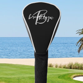 Trendy Script Monogram Zwart Wit Grijs Golfheadcover