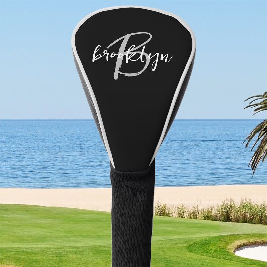Trendy Script Monogram Zwart Wit Grijs Golfheadcover