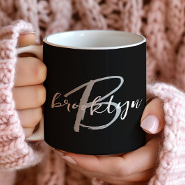 Trendy Script Monogram Zwart Wit Grijs Koffiemok