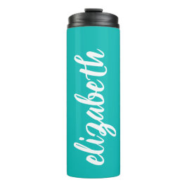 Trendy Script Name op Turquoise Thermosbeker