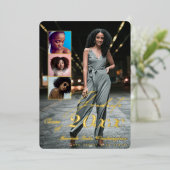 Trendy Script Overlay 4 Foto Collage Afstuderen Folie Uitnodiging (Staand Voorkant)