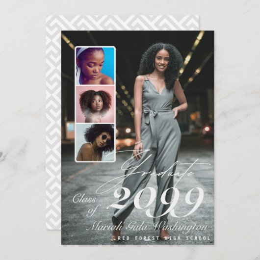 Trendy Script Overlay 4 Fotocollage Afstuderen Aankondiging (Voorkant / Achterkant)