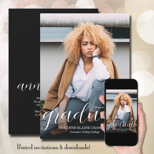 Trendy Script Overlay Afstuderen Aankondiging