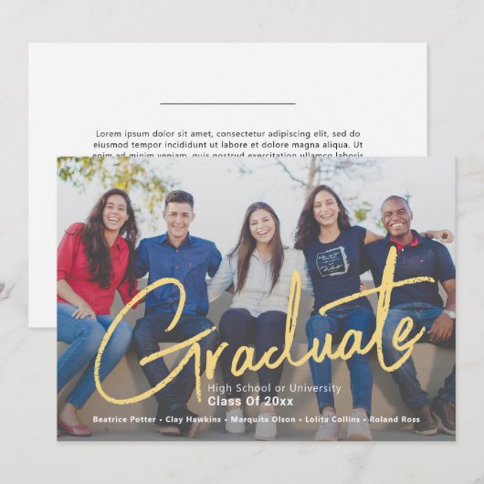 Trendy Script Overlay | Eén Afstuderen van de foto Aankondiging (Voorkant / Achterkant)