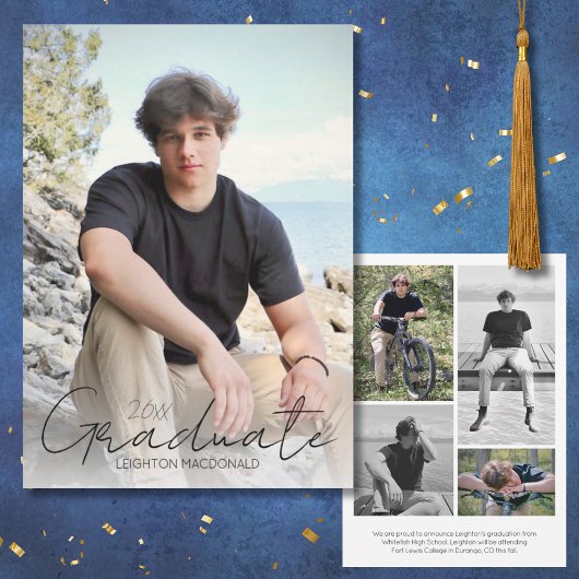 Trendy Script Overlay Five Photo Afstuderen Aankondiging