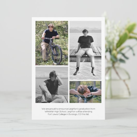 Trendy Script Overlay Five Photo Afstuderen Aankondiging (Staand voorkant)