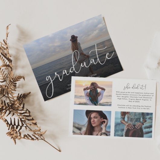 Trendy Script Overlay Multi Foto Afstudeerkaart  Aankondiging