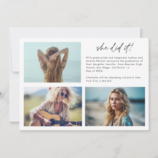 Trendy Script Overlay Multi Photo Afstuderen Aankondiging (Achterkant)