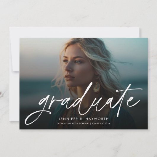 Trendy Script Overlay Multi Photo Afstuderen Aankondiging (Voorkant)