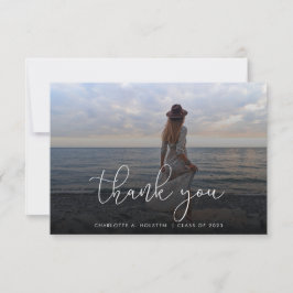 Trendy Script Overlay Multi Photo Afstuderen Bedankkaart