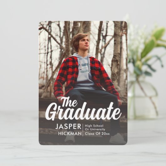 Trendy Script Overlay Silver | Foto-Afstuderen Aankondiging (Staand voorkant)