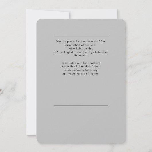 Trendy Script Overlay Silver | Foto-Afstuderen Aankondiging (Achterkant)